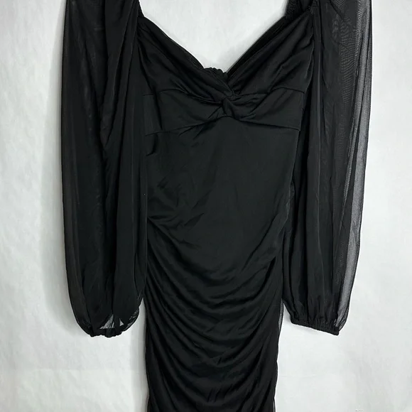 B Darlin Black Ruched Mesh Long Sleeve Bodycon Cut Out Mini Dress Size XL - Picture 14 of 15